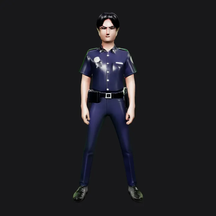 Standing police officer in uniform. smooth edges, complex geometry, character, symmetric geometry.