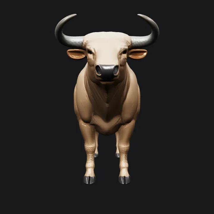 Realistic bull or ox standing. smooth edges, complex geometry, game-ready.