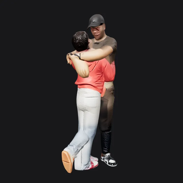 two people hugging each other. complex geometry, smooth edges, character.