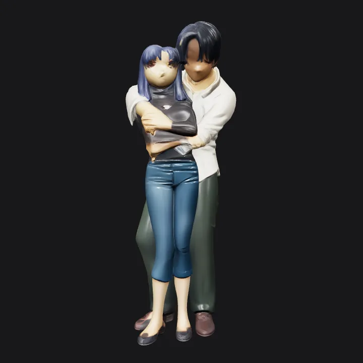 man embracing woman from behind. smooth edges, complex geometry, character.