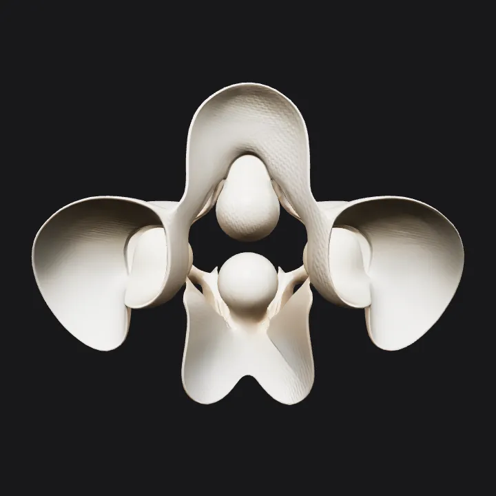 Abstract white sculptural form. smooth edges, complex geometry.
