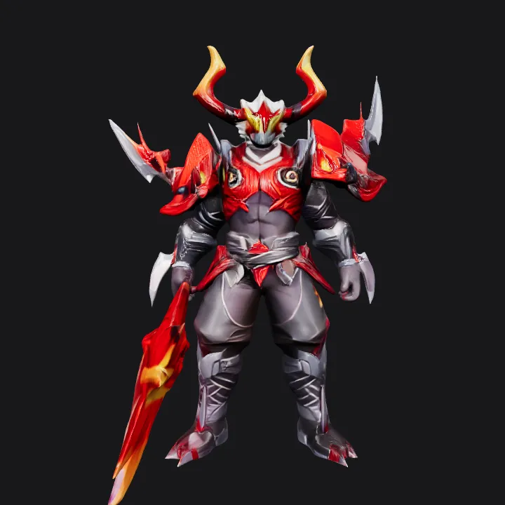 Armored warrior with horned helmet. sharp edges, complex geometry, game-ready, character.