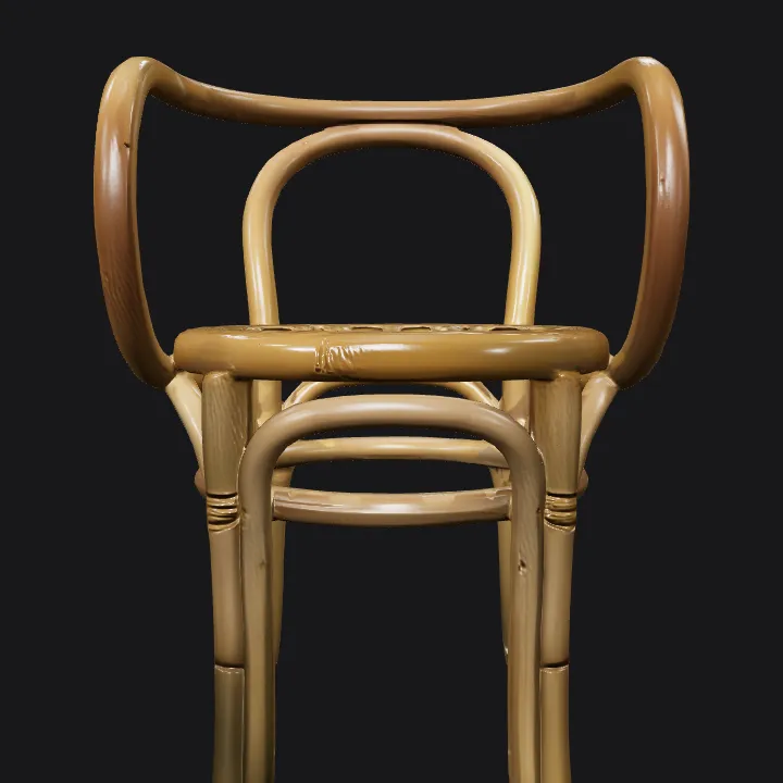 A round cane-woven chair. smooth edges, complex geometry, symmetric geometry.