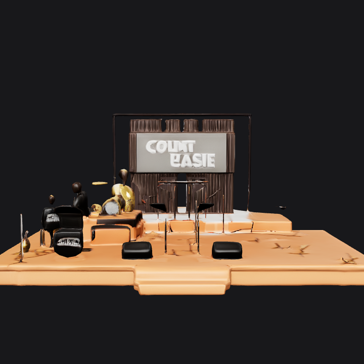 Jazz band performing on stage. complex geometry, character.