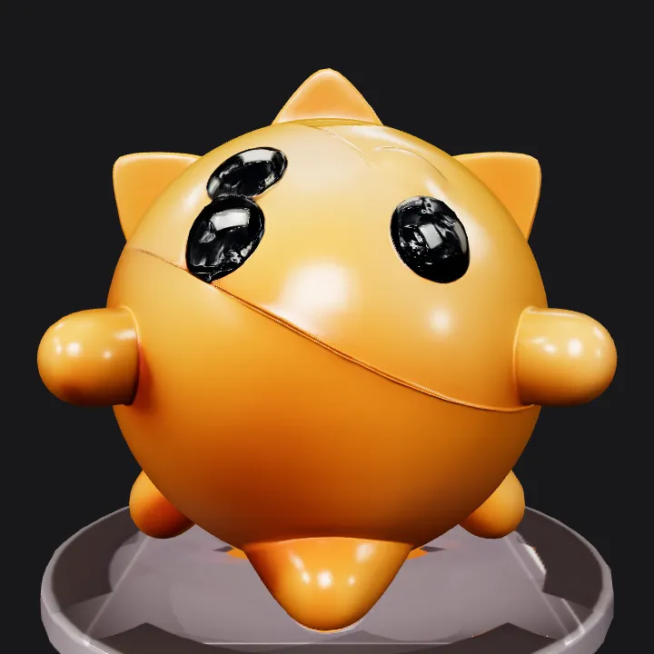 Cute round orange cartoon cat figurine. smooth edges, simple geometry, game-ready, character, symmetric geometry.