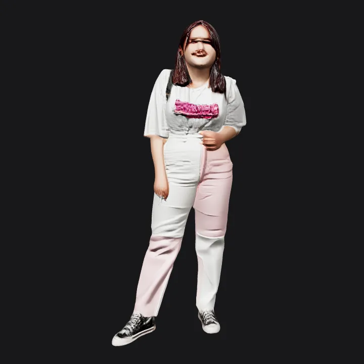 person standing in two-tone clothing. smooth edges, complex geometry, character.