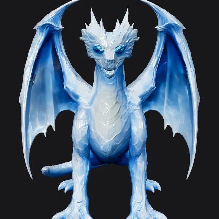 Ice dragon facing backwards. sharp edges, complex geometry, game-ready, character, symmetric geometry.