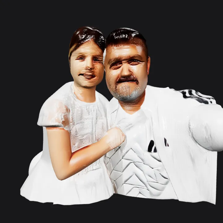 man holding a young girl. smooth edges, complex geometry, character.