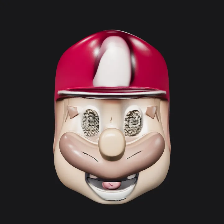 profile of cartoon character wearing red cap. smooth edges, simple geometry, character.