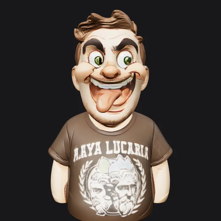 cartoon man sticking his tongue out. smooth edges, complex geometry, character.