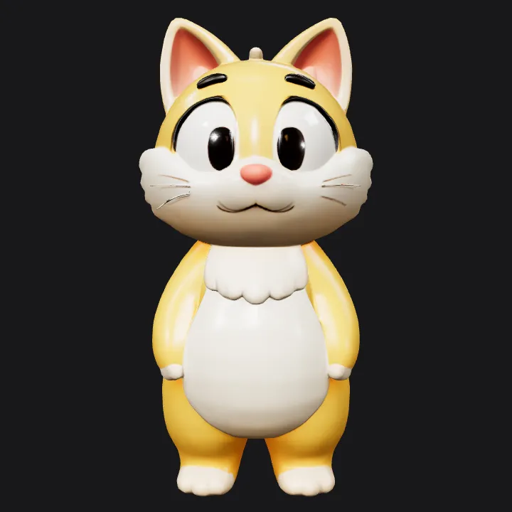 cartoon-style yellow cat figure. smooth edges, simple geometry, character, symmetric geometry.