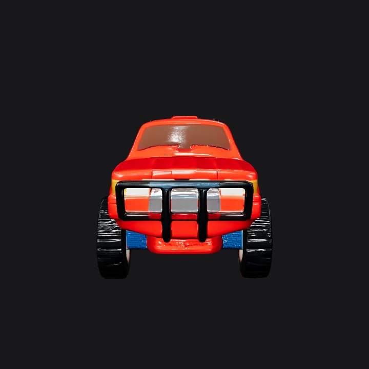 red toy pickup truck. sharp edges, simple geometry, symmetric geometry.
