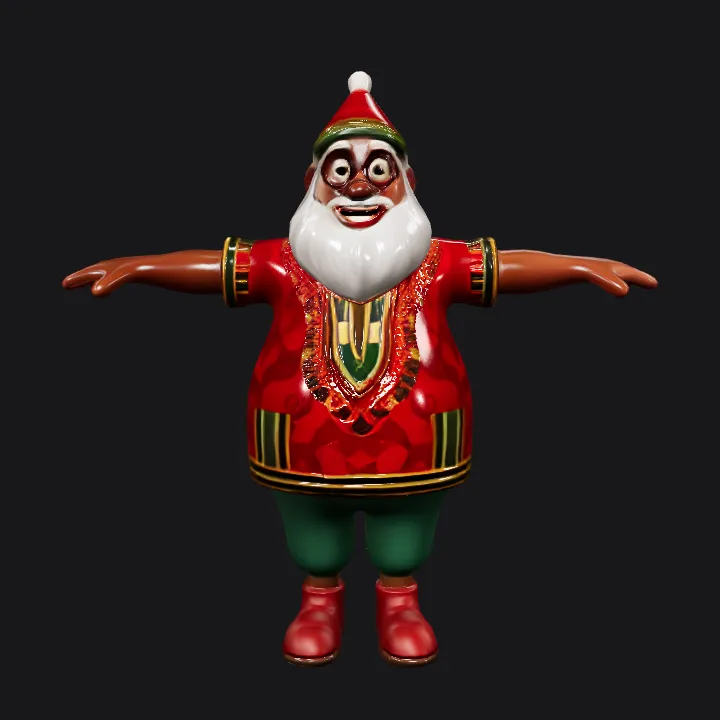 Santa Claus in festive clothes. smooth edges, complex geometry, game-ready, character, symmetric geometry.