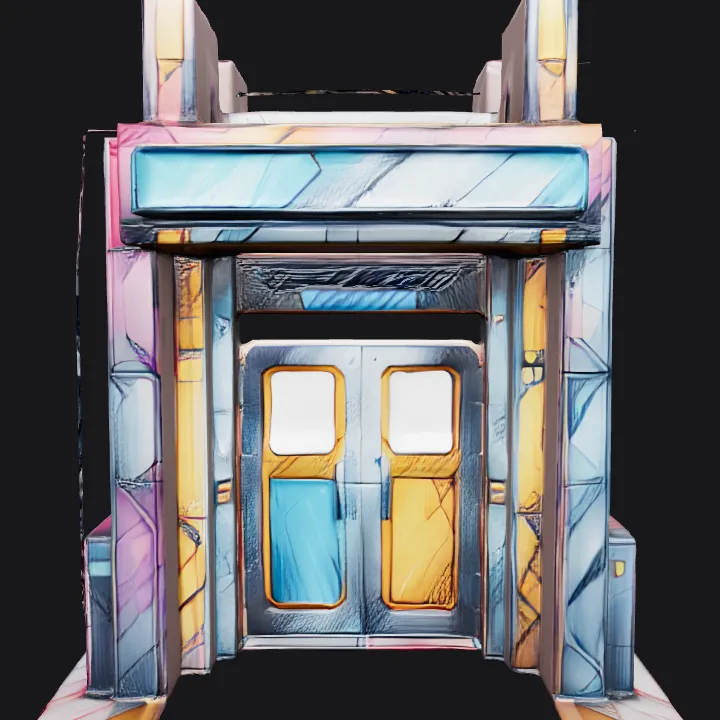 futuristic industrial doorway. sharp edges, complex geometry, symmetric geometry.