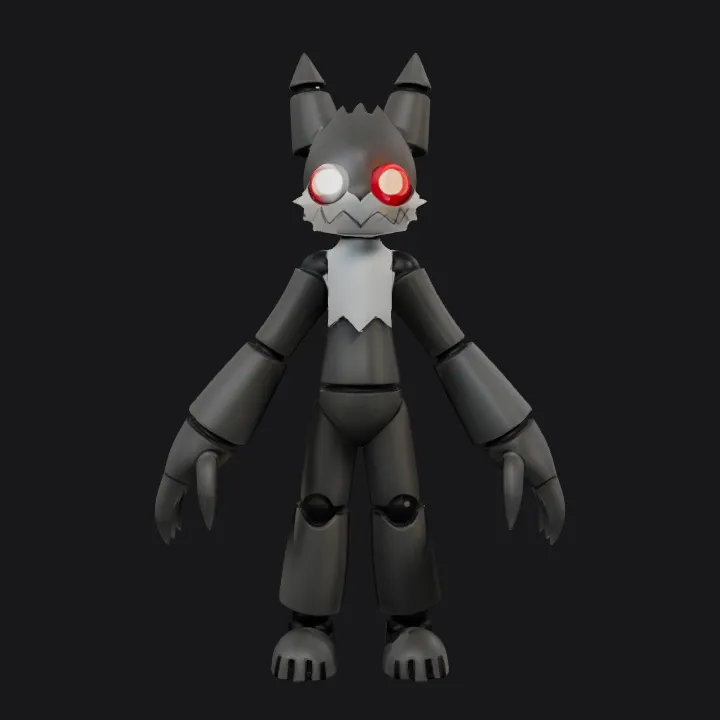 Robot-like creature with red eyes. smooth edges, simple geometry, game-ready, character, symmetric geometry.