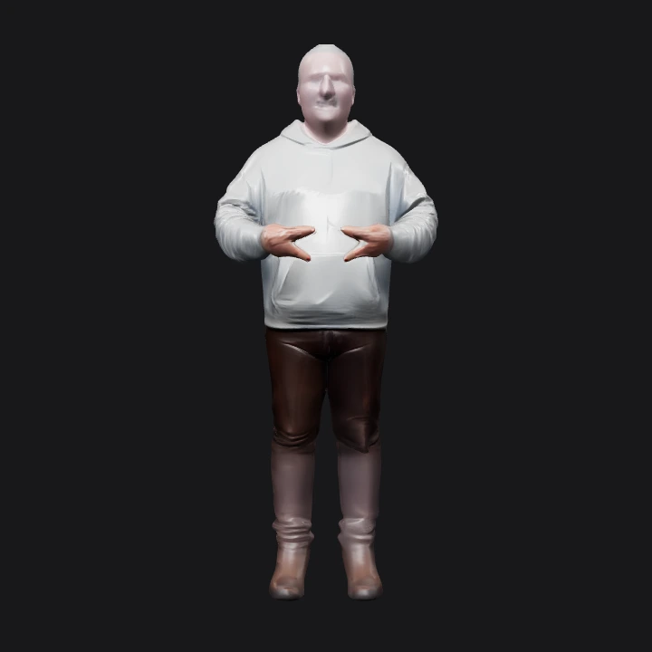 Standing person in casual clothing. complex geometry, character.