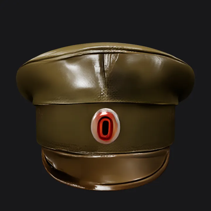 Military style peaked cap. smooth edges, simple geometry, symmetric geometry.