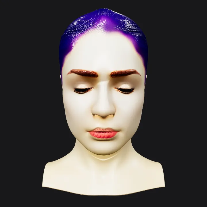 human upper body with distinctive hair. smooth edges, simple geometry, character, symmetric geometry.