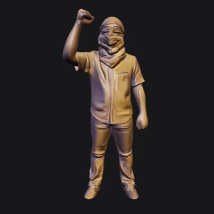 Person raising right arm. smooth edges, complex geometry, character.