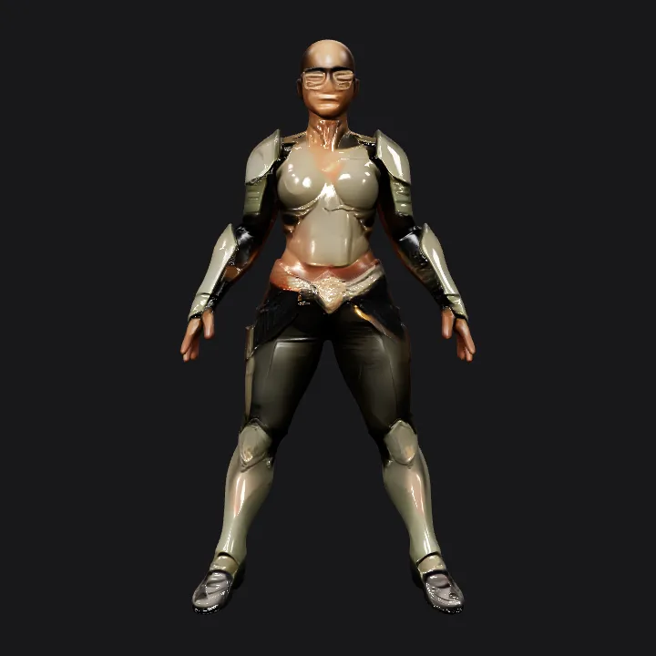 Futuristic armored humanoid figure. sharp edges, complex geometry, game-ready, character, symmetric geometry.