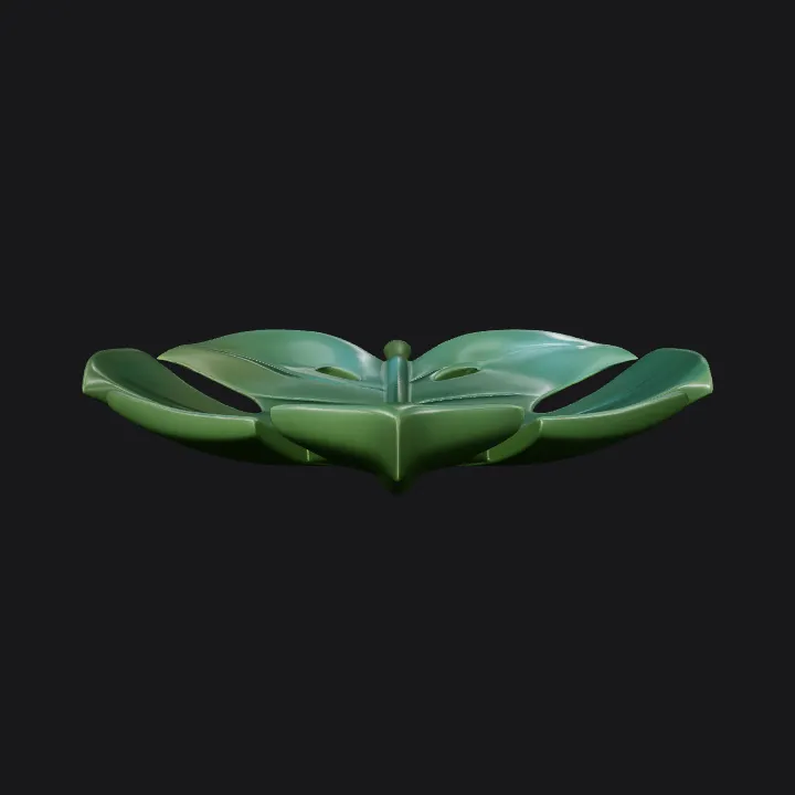 Green monstera leaf coaster. simple geometry, sharp edges, game-ready.