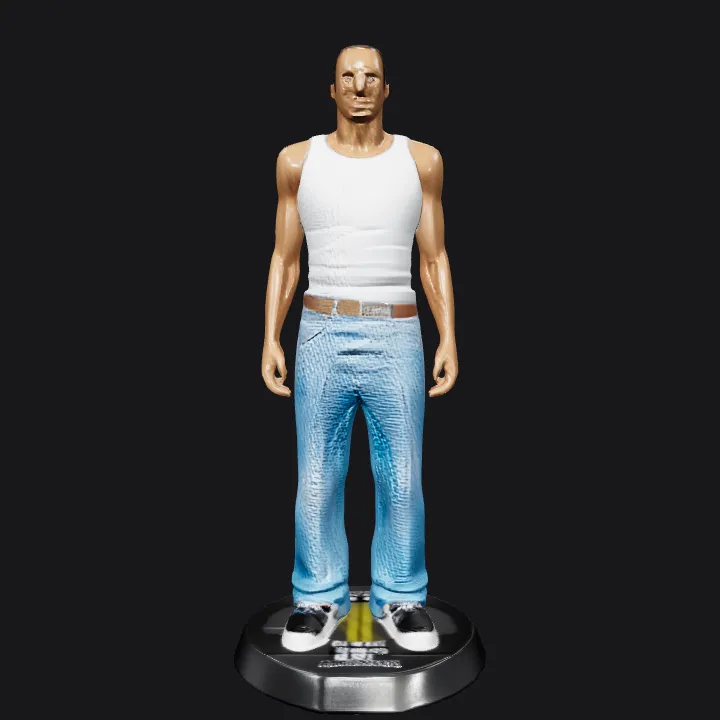 Male figure wearing jeans and a tank top. smooth edges, complex geometry, character, symmetric geometry.