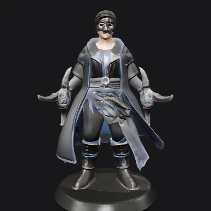 fantasy warrior in dark mage robe. complex geometry, game-ready, smooth edges, character, symmetric geometry.