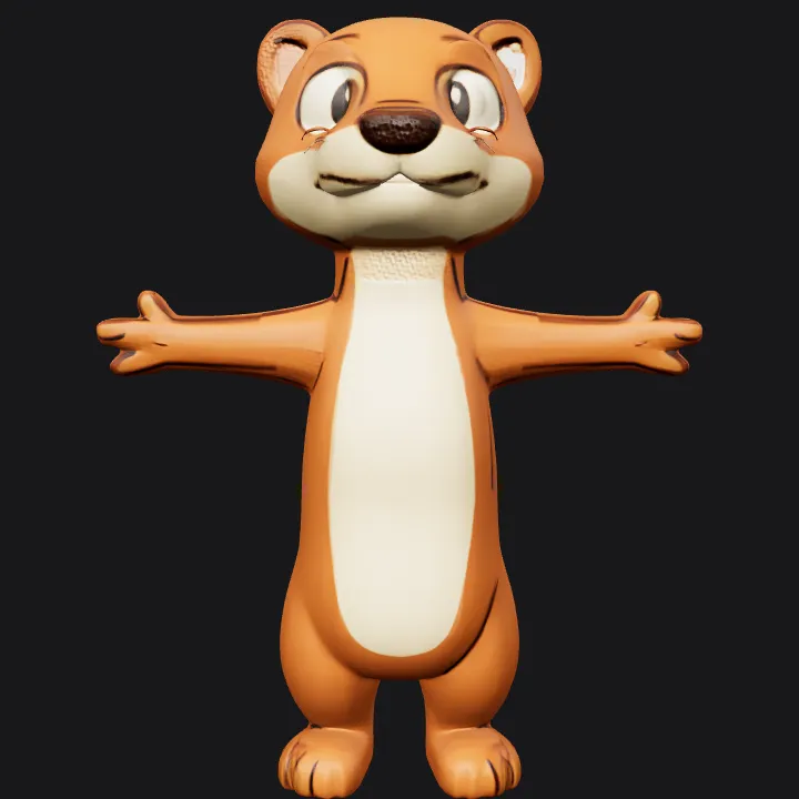 Cartoon standing otter with outstretched arms. smooth edges, simple geometry, character, symmetric geometry.