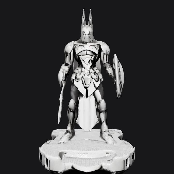 Armored warrior with shield and helmet. sharp edges, complex geometry, game-ready, character.