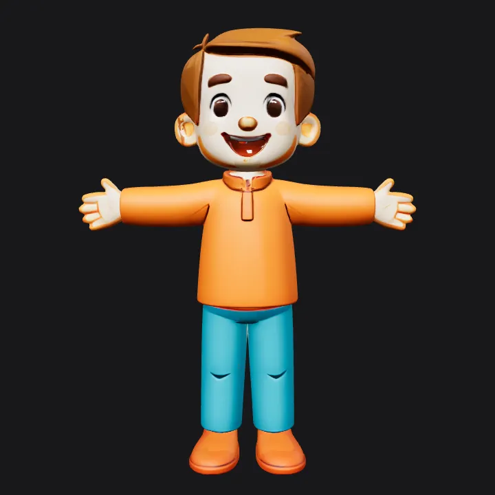 Cartoon boy with open arms. smooth edges, simple geometry, game-ready, character, symmetric geometry.