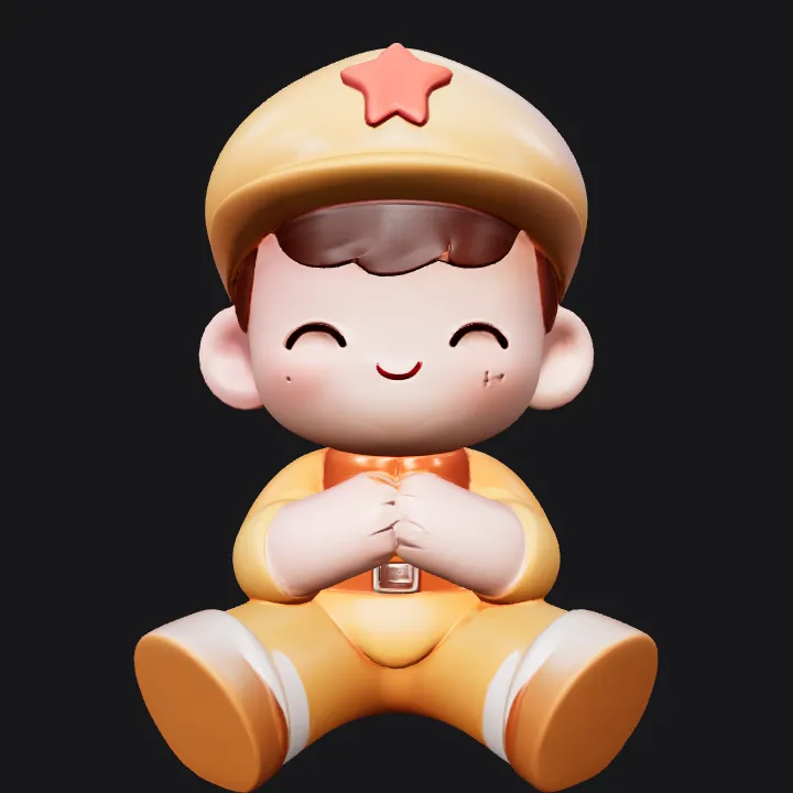 Cartoon monk character sitting. smooth edges, simple geometry, game-ready, character, symmetric geometry.