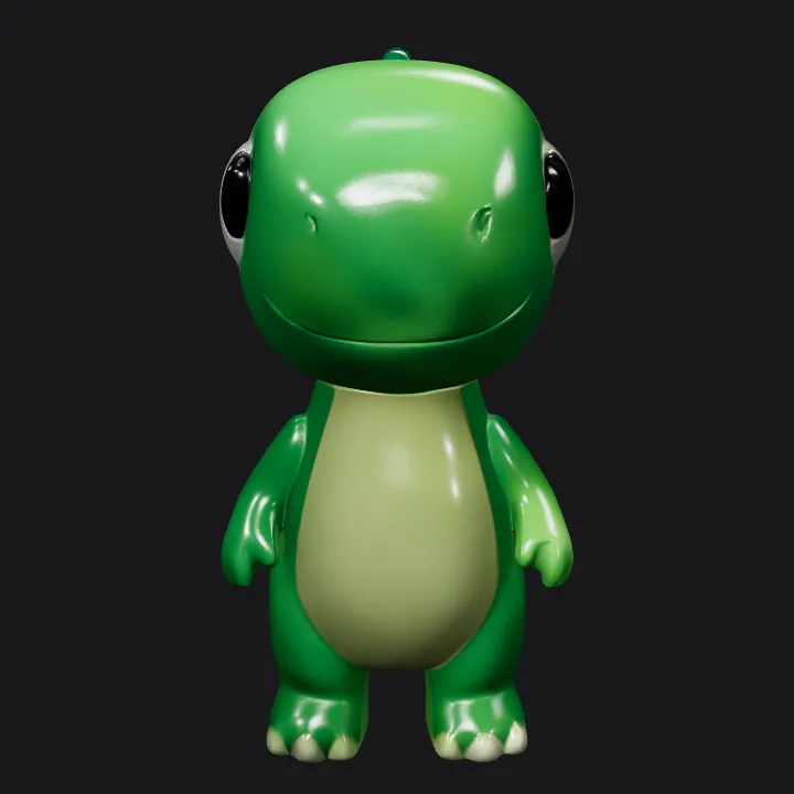 Cute cartoon green dinosaur toy. smooth edges, simple geometry, game-ready, character, symmetric geometry.