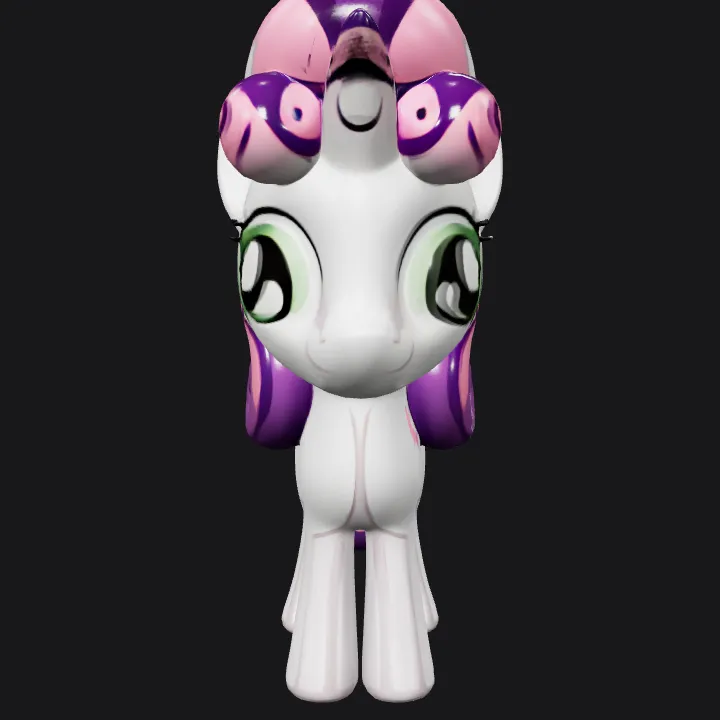 Cartoon unicorn pony with purple-pink mane. smooth edges, simple geometry, game-ready, character, symmetric geometry.