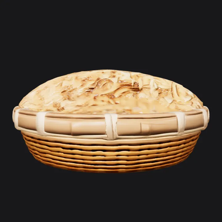 A basket filled with rice husk. smooth edges, complex geometry.