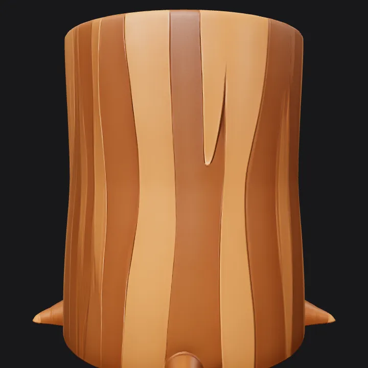 Cartoon tree stump with leaves. smooth edges, simple geometry, game-ready, symmetric geometry.