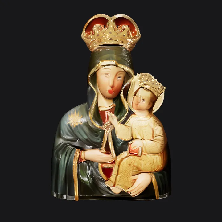 Religious icon with crowned figures. sharp edges, complex geometry, character.
