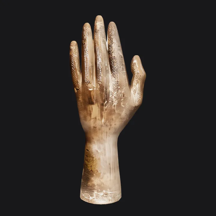 Wooden sculpture of a human hand. smooth edges, simple geometry.
