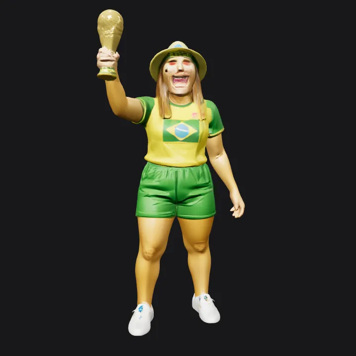 Person holding a World Cup trophy replica. smooth edges, complex geometry, character.