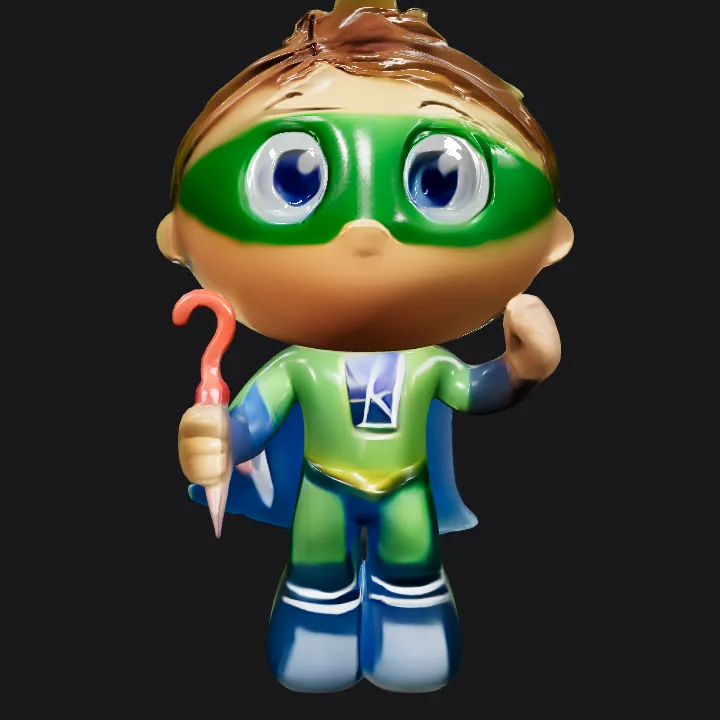 Superhero cartoon boy with a mask. smooth edges, complex geometry, character.