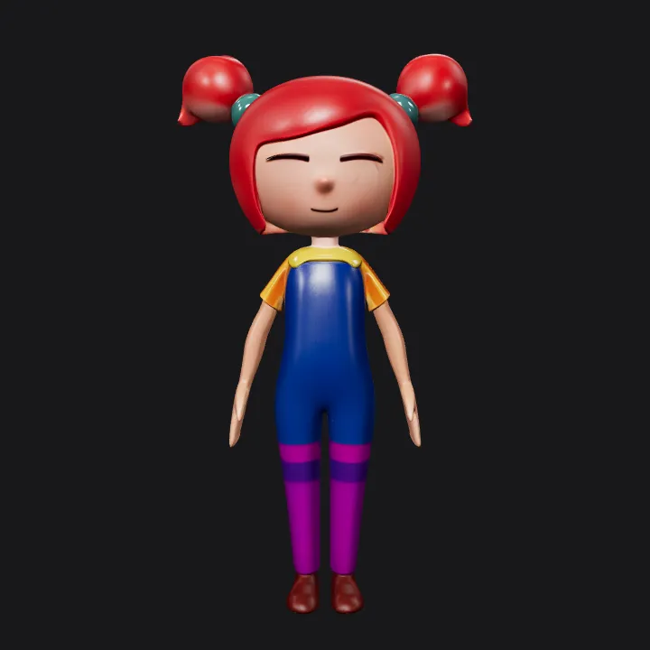 Cartoon girl character standing sideways. smooth edges, complex geometry, game-ready, character.