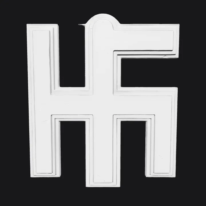 A swastika symbol on a black background. sharp edges, simple geometry, symmetric geometry.