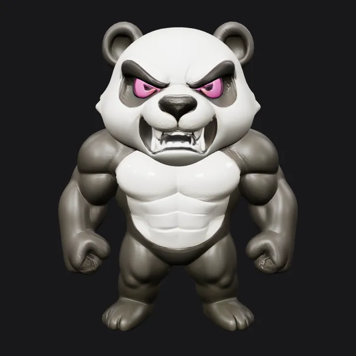 Angry cartoon panda character. smooth edges, simple geometry, game-ready, character, symmetric geometry.