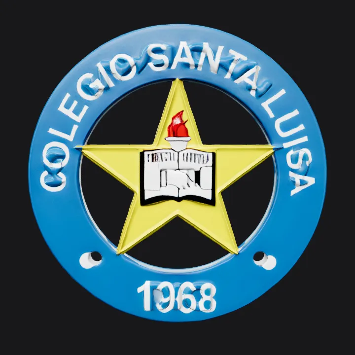 School emblem with star, book, torch. sharp edges, simple geometry, symmetric geometry.