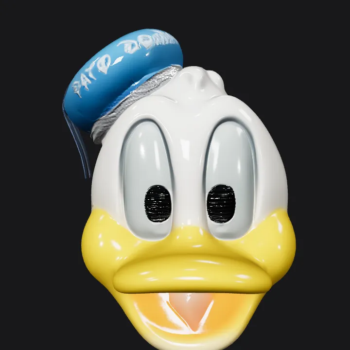 Donald Duck cartoon character head. smooth edges, simple geometry, character, symmetric geometry.