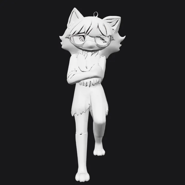 Anthropomorphic wolf character standing with crossed arms. sharp edges, simple geometry, character.