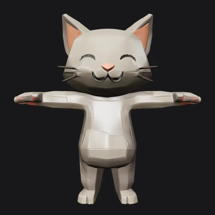 Cartoon cat character in T-pose. sharp edges, simple geometry, game-ready, character, symmetric geometry.