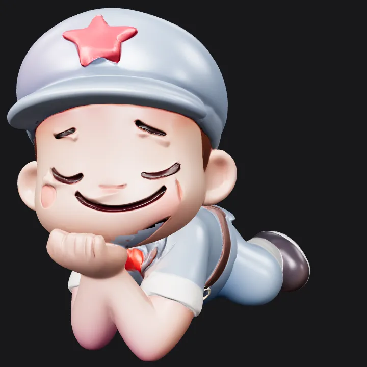 Cartoon child in blue uniform lying down. smooth edges, simple geometry, character.