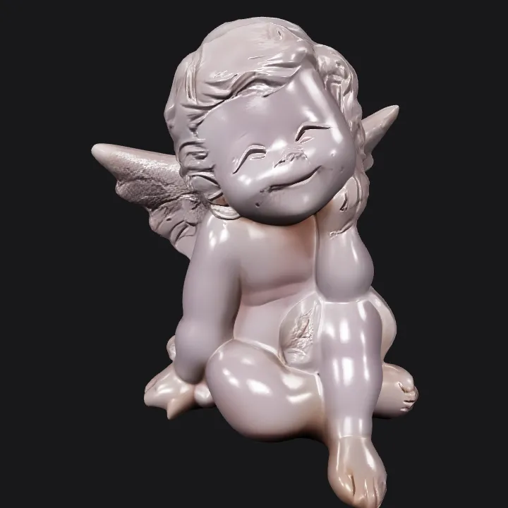 A small angel cherub statue with wings. smooth edges, complex geometry, character.