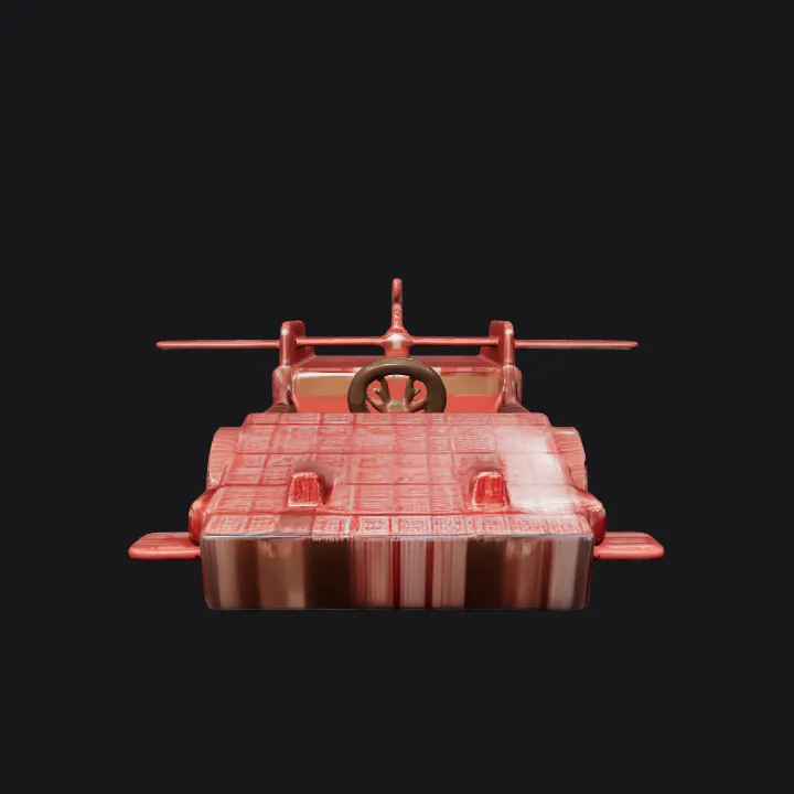 Car made from soda cans. sharp edges, complex geometry, symmetric geometry.