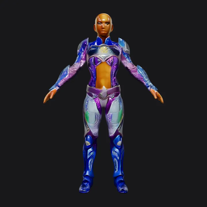 Armored female character, futuristic bodysuit. complex geometry, game-ready, character, symmetric geometry.